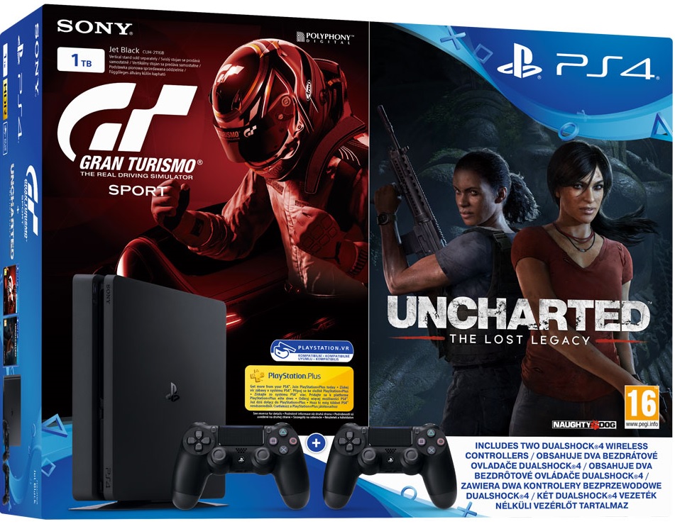Sony Playstation 4 Slim 1TB Gran Turismo Sport + Uncharted Lost Legacy + 2db Kontroller bundle - PlayStation 4 Gépek