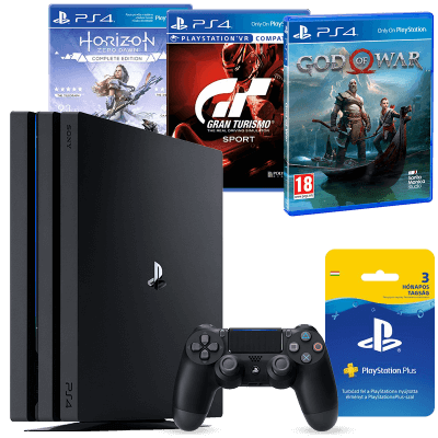 Playstation 4 Pro 1TB +3 Hónapos Ps Plus + Gran Turismo Sport+ God of War+ Horizon Zero Dawn Complete Edition