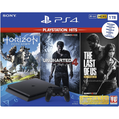 PlayStation 4 Slim Jet Black 1TB + Horizon Zero Dawn + Uncharted 4 + The Last Of Us Bundle