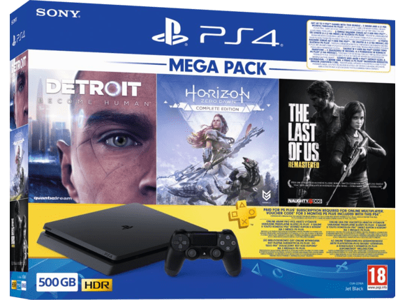 Ps4 Slim 500GB + 3hó Ps Plus + DetroitBecome Human +Horizon Zero Dawn Complete +The Last Of Us Bundle - PlayStation 4 Gépek