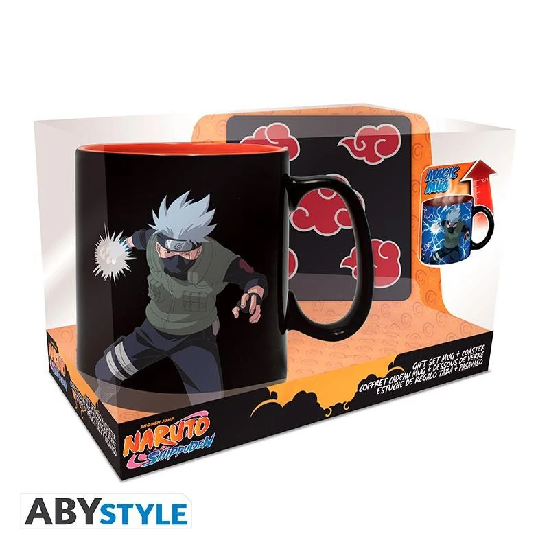 NARUTO SHIPPUDEN gift set: heat change mug (460 ml) + coaster - Akatsuki