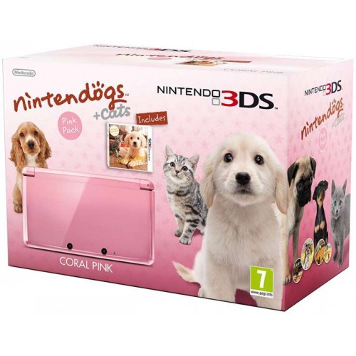 Nintendo 3DS Coral Pink + Nintendogs + Cats (dobozos)