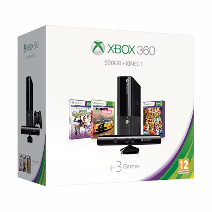 Xbox 360 E-Slim 500GB + Kinect + Forza Horizon + Kinect Sports + Kinect Adventures (dobozos)